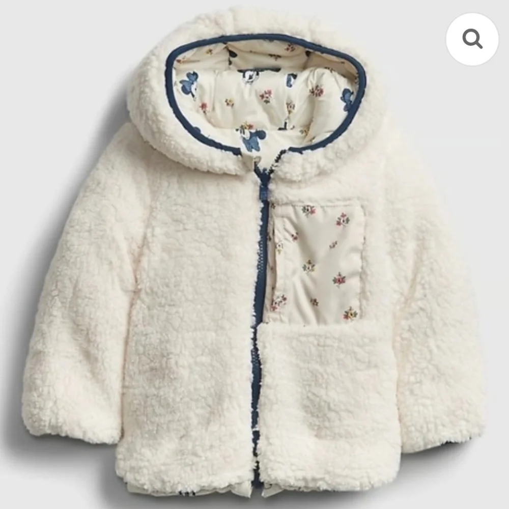Disney Baby Gap Minnie‎ Mouse Reversible Sherpa Puffer Jacket Coat Girls Sz 4T